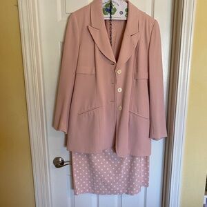 Pale Pink Suit/Skirt Set, Polka Dot Skirt, Pink Blazer. Size 14